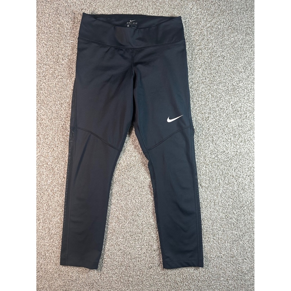 Nike Dri-FIT Womens Black Mesh Panel Cropped Training Leggings Size M